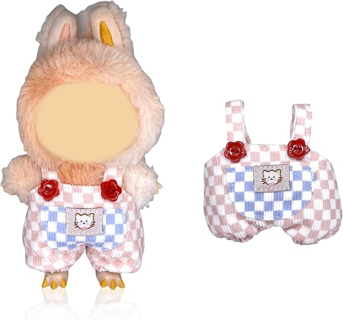17cm Doll Clothes(NO Doll), Cute Dolls Outfit Accessories with Pink Overalls Small Kawaii Clothes Set for Dolls (Style 3)