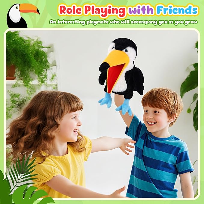 Animal Hand Puppets 11 Inch Bird Plush Toucan Owl Eagle Parrot Flamingo Peacock Puppet Toys Role-Play Puppets for Kids Storytelling Imaginative Pretend Play Teaching Preschool(Toucan)