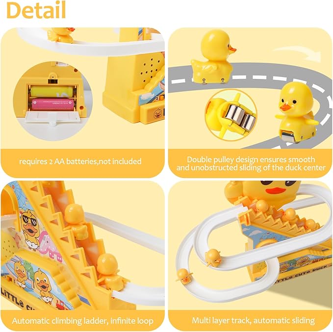 Small Duck Climbing Stair Slide Toy for Toddlers,Electric Duck Roller Coaster Tracks Toys Set with Light and Music,Gift for Kids Ages 3+