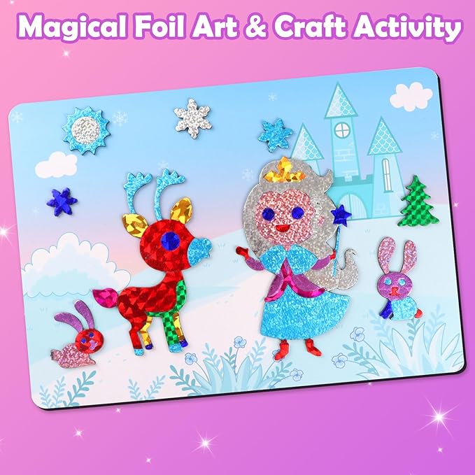 ZMLM Foil Art Kit for Kids - Arts Crafts Fun Mess Free Activity, Gifts for Ages 4 5 6 7 8 9 Girls Boys, Crafts for Kids Creative Birthday Easter Basket Stuffers Gifts Toys (Princess)