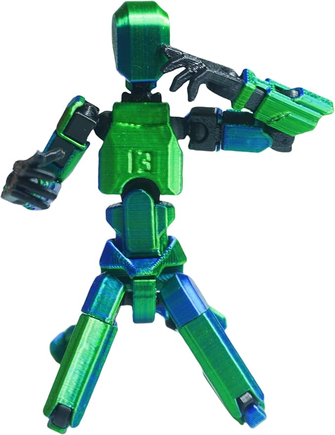 Dummy13 Action Figure Set | Pre-Assembled 3D Printed Titan and Robo Figures | Highly Articulated Robot Toys with Interchangeable Accessories | Perfect for Collectors and Hobbyists (Blue Green)