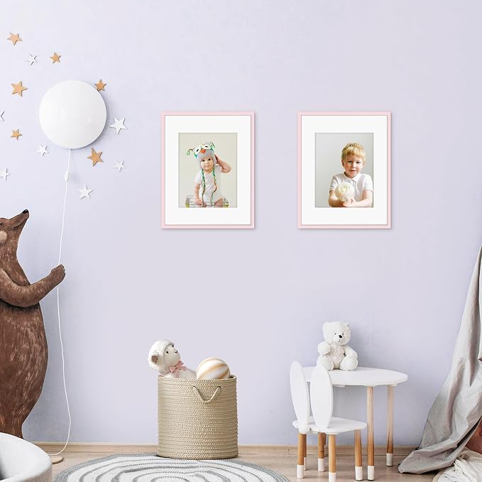 Picrit 11x14 Picture Frame Set of 12, Display 8x10 with Mat or 11x14 without Mat, Photo Frames for Wall Mounting or Table Top Display, Pink
