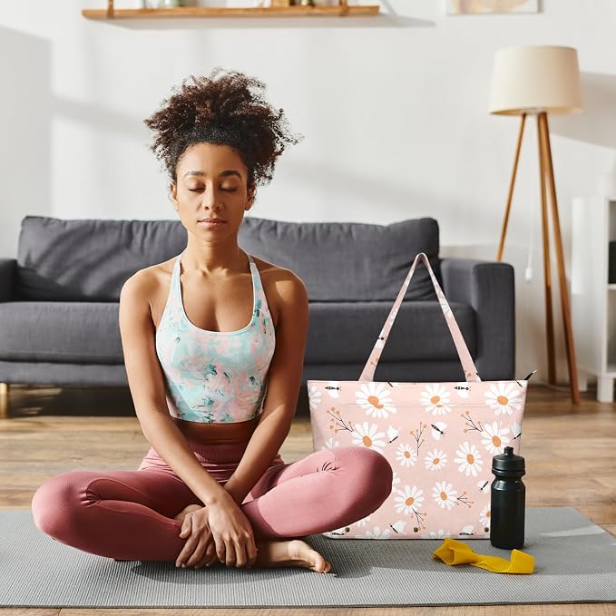 Yoga Bag for Women, Large Canvas Yoga Mat Tote Bag with Yoga Mat Carrier - Large Mat Pocket Fitness Tote for Pilates, Gym, Travel, Office & Beach