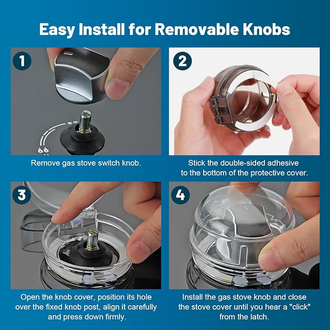 Childproof Stove Knob Covers, Oven Knob Covers for Child Safety 5+1 Pack,Clear Stove Knob Safety Covers & Gas Stove Locks, Heat-Resistant Adhesive,Double-Key Baby Proof Covers for Gas/Electric Burners