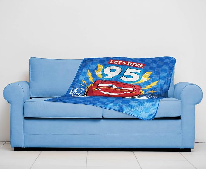 Sunny Side Up Disney Pixar Cars Plush Travel Throw Blanket - Measures 40 x 50 Inches - Super Soft & Cozy Travel Accessories Features Lightning McQueen