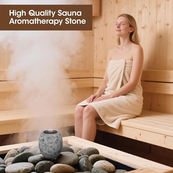 2 Packs Sauna Aromatherapy Stone, Sauna Essential Oil Diffuser, Natural Rock with Stainless Steel Bowl for Essential Oils, Spa Accessories