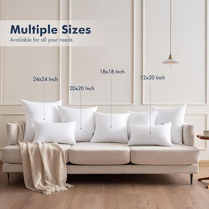 MIULEE 24x24 Euro Pillow Inserts 2 Pack, Throw Pillows for Couch Bed | 100% Virgin Filling, Decorative Pillows, Full and Fluffy, Lumbar, Back and Neck Support