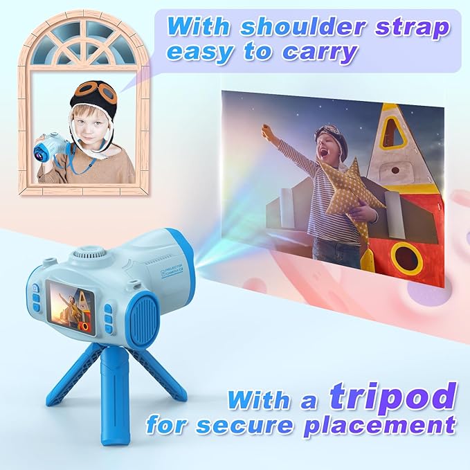 Kids Camera, Camera for Kids with Projector, Offers Projection, 48MP Photography, 1080p Video Recording, Kids Digital Camera Christmas Birthday Gifts for Boys Girls Age 3+ (Blue)