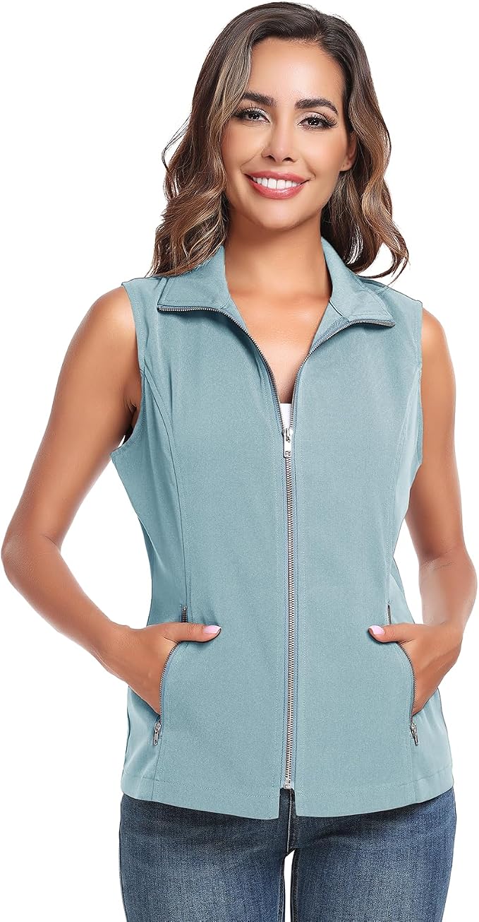 MISS MOLY Women's Lightweight Vest Casual Zip Up Utility Vest Hiking Golf Sleeveless Jackets with Pockets