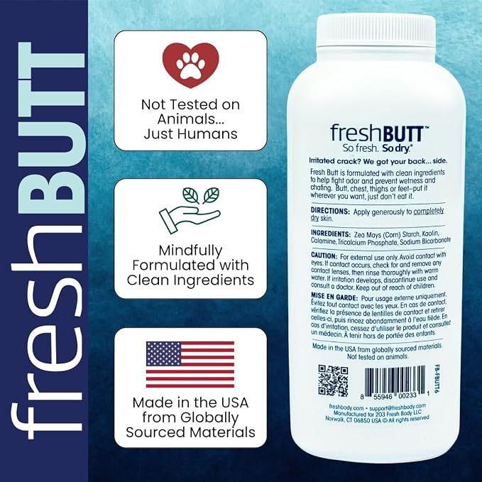 Fresh Breasts Lotion to Powder Deodorant, 3.4oz + Butt Body Powder for Men and Women - Unscented Deodorant Anti-Chafing, Talc Free, 6oz