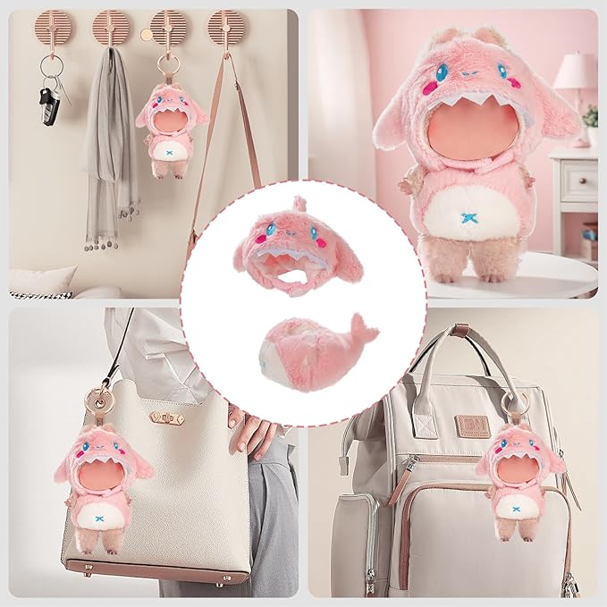 Cute Clothes for Doll Design Outfit Pop Blind Mystery Box Accessories Mart Mini La Boo-Boo Blah Bu Bu BuLafufu Ropa Plush Toy Stuff Dress Overalls Hoodie Pajamas (Pink Whale)