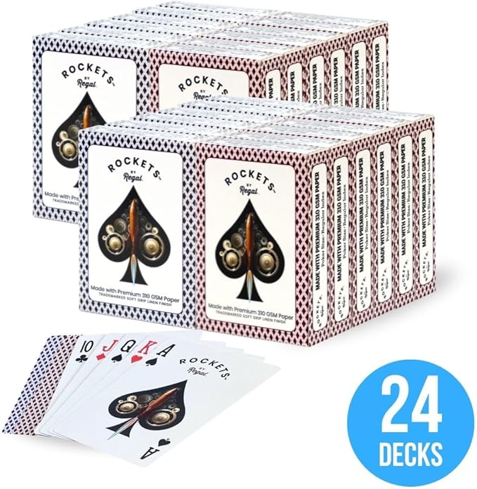 Regal Games Rockets - 24 Pack Bulk Playing Cards Set for Adults & Professionals - Poker Size Standard Decks for Blackjack, Poker, Canasta, Euchre - 310 GSM Linen Finish - Fun & Travel Playing Cards