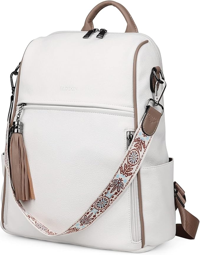 FADEON Leather Backpack Purse for Women Designer Travel Backpack Purses PU Fashion Ladies Shoulder Bag with Tassel