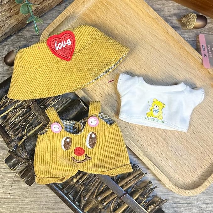 Clothes for LABUBU, Hat & Overalls Set for 17/15cm Accessories Suit, Cute Clothes for Dress up Unique Style (Butter Bear)