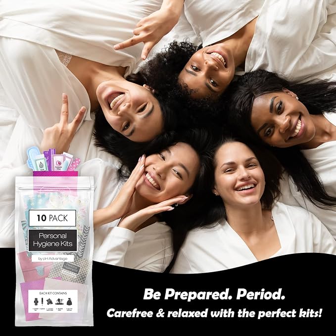 Menstrual Kit All-in-One 10 Pack - Assorted Colors | Convenience on The Go | Period Kit Pack for Travelling, Tweens & Teenager | Individually Wrapped Feminine Hygiene Product (V-4)