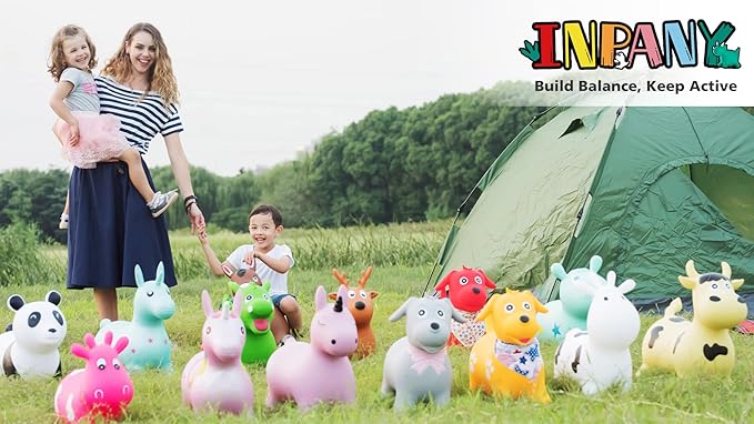 INPANY Bouncy Cow Farm Animal Hopper Toys, Toddler Plush Bouncing Inflatable Bouncer, Ride on Hopping Horse, Indoor Outdoor Cowboy Rodeo Birthday Party Decorations Gifts for 2 3 4 Year Old Girls Boys
