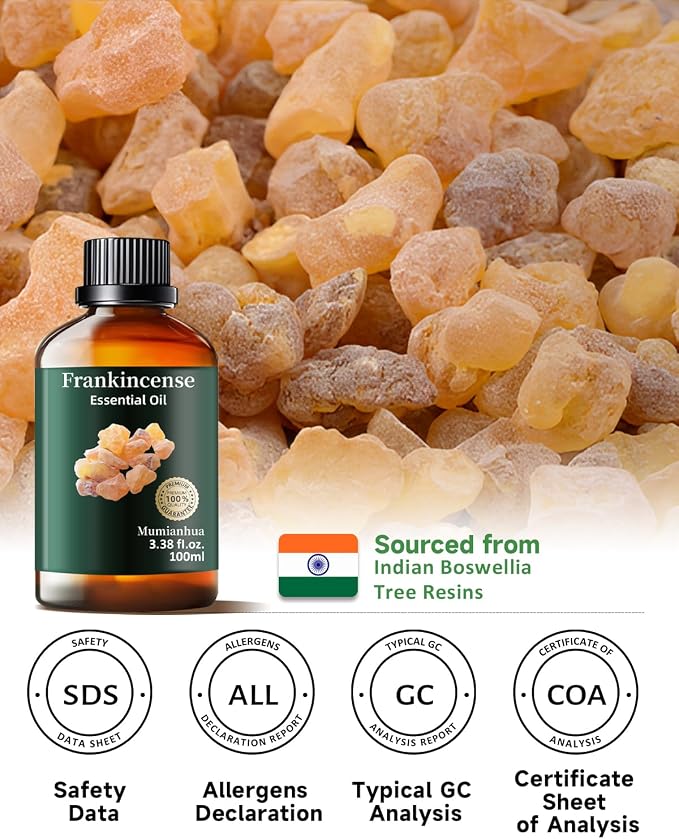Frankincense Essential Oil, for Meditation, Diffuser & DIY, 3.38 Fl Oz | Mumianhua Frankincense Oil, Resinous, Balsamic Aroma. For Skin , DIY Serum, Candle & Soap Making, Diffusion