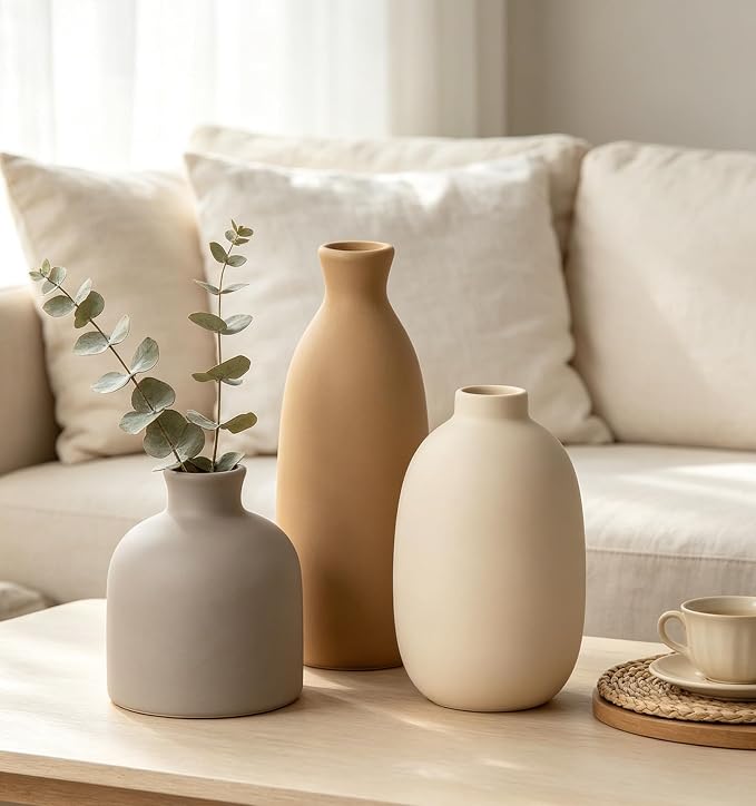 Modern Ceramic Vase Set of 5, Vases Home Decor Rustic Farmhouse Decorative | Vase Pottery Vases for Bouquet Pampas Grass Dried Fresh Flowers, Table Living Room Kitchen Bedroom