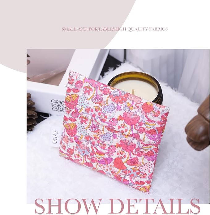DGAZ Sanitary Napkin Storage Bag, Period Bag for Teen Aged Girls, Portable Period Bag for Panty Liners/Menstrual Cup/Small Tampons,Mini Makeup Bag for Purse(Dream Mushroom)