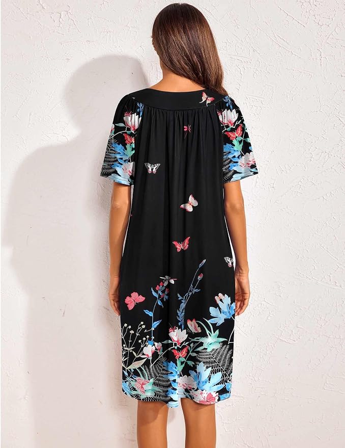 Ekouaer Womens House Dress Floral Print Nightgown with Pockets Mumu Dress