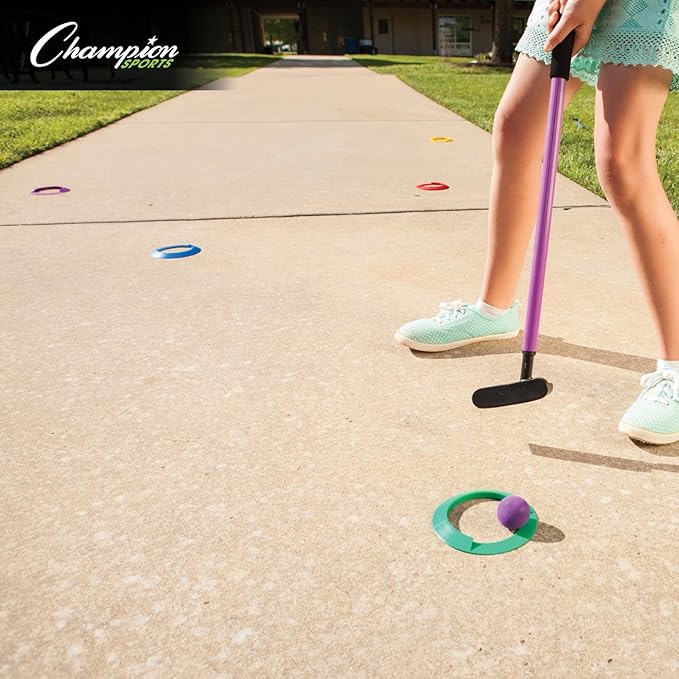 Champion Sports Mini Golf Clubs: Multi Colored Putt Putt Miniature Golfing Set for Kids - 6 Putters 18 Holes & 18 Balls
