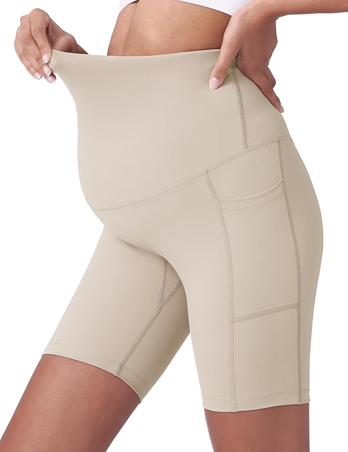 POSHDIVAH Women's Maternity Yoga Shorts Over The Belly Bump Summer Workout Running Active Short Pants with Pockets 5"/8"