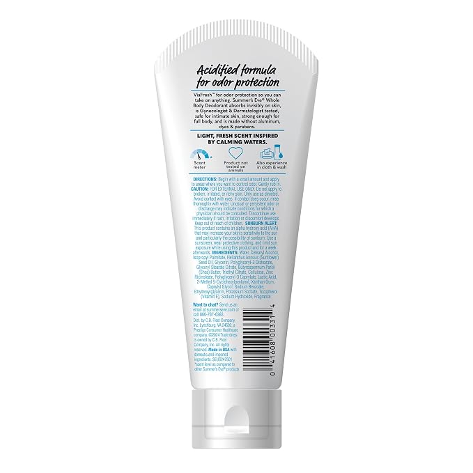 Summer's Eve Fresh Scent Whole Body Deodorant for Women, Aluminum-Free Ultimate Odor Control Cream, 3 Oz (Pack of 2)