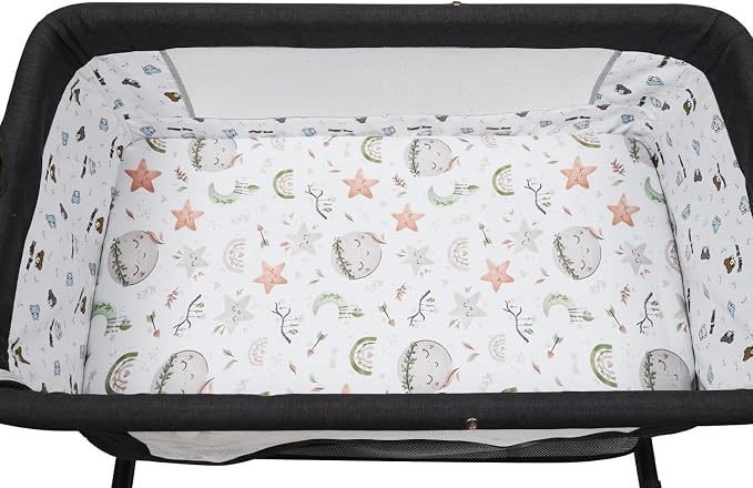 Stretchy Fitted Crib Sheets Set 2 Pack Portable Crib Mattress Topper for Baby Girl Boy,Ultra Soft Jersey Material, Light Green & Moon