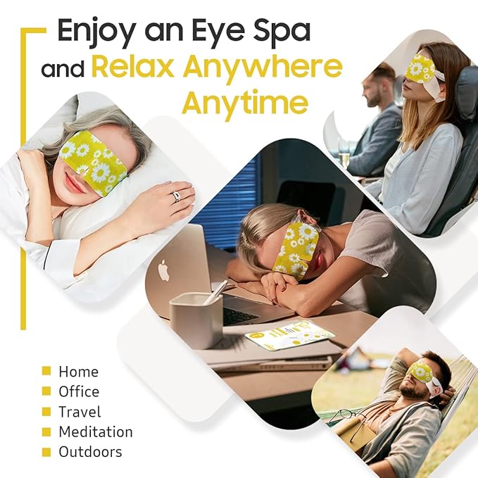 BeHoomi 20Packs Steam Eye Mask, Heated Eye Mask Warm Compress for Eyes, Disposable Self Heating Steam Mask for Sleep, Spa, Travel Essentials, Relaxation Gifts for Women, Mothers Day Gifts (Chamomile)