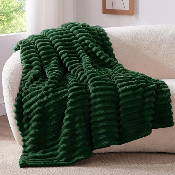 BEDELITE Striped Fleece Throw Blanket, Forest Green, 50"x60" | 300GSM Microfiber Fleece, Soft Cozy, Lightweight Warm, Double-Sided Plush, Machine Washable, Gift, Room Decor, for Couch Sofa