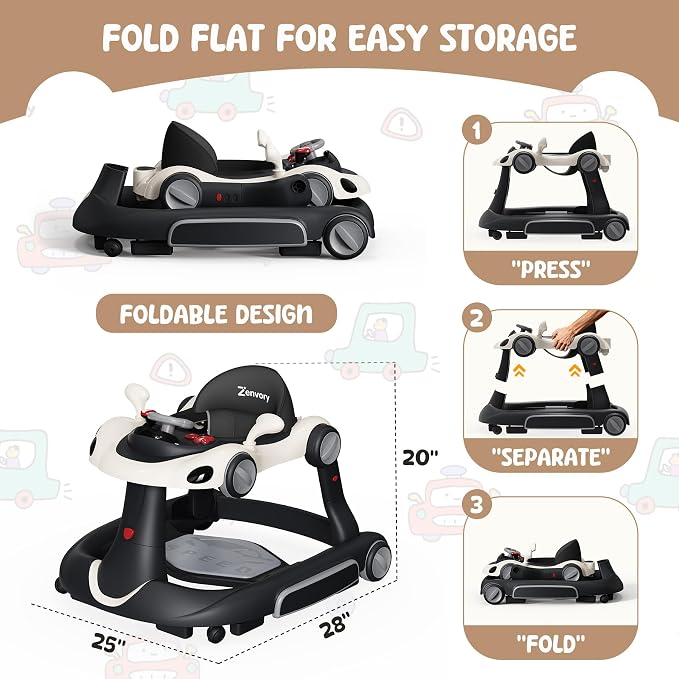 6 in 1 Foldable Baby Walker, Activity Baby Walker-Baby Bouncer, Rocker, Activity Center,Push Walker,Detachable Trampoline Mat, Adjustable Speed Rear Wheels and Height,Music & Lights,Ages 6-18 Months