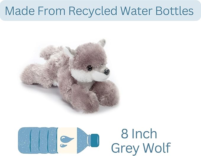 The Petting Zoo Grey Wolf Stuffed Animal Plushie, Gifts for Kids, Scoopz Wildlife Animals, Wolf Plush Toy, 8 inches