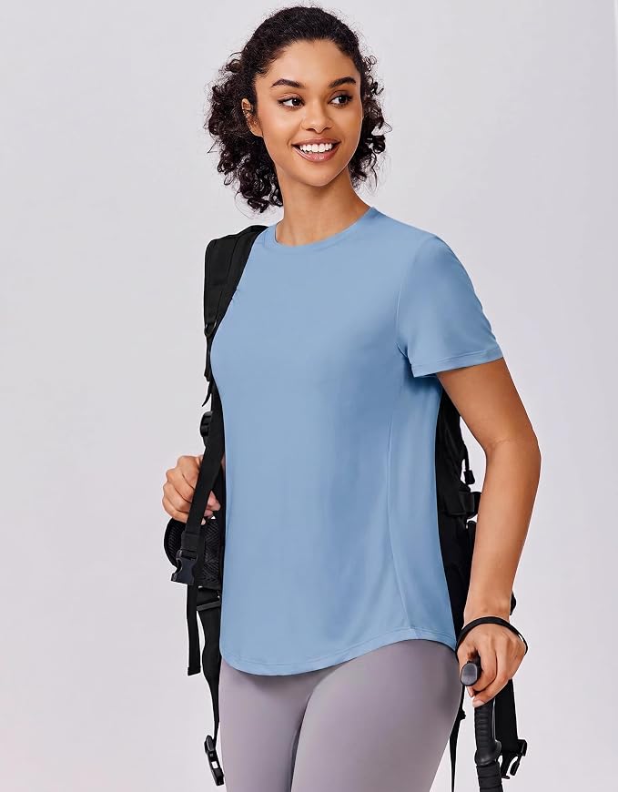 PINSPARK Soft Workout Tops for Women UPF 50+ Sun Protection Shirt Quick Dry Athletic Running Hiking Travel Basic Tee Shirts