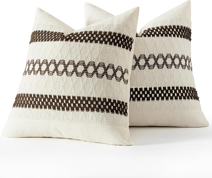 MIULEE Set of 2 Dark Brown Boho Decorative Pillow Covers 20x20 Inch | Fall, Farmhouse Couch Throw Pillows, Modern Spring Cotton Cushion Covers, Macrame Woven Home Decor for Bed Sofa Chair