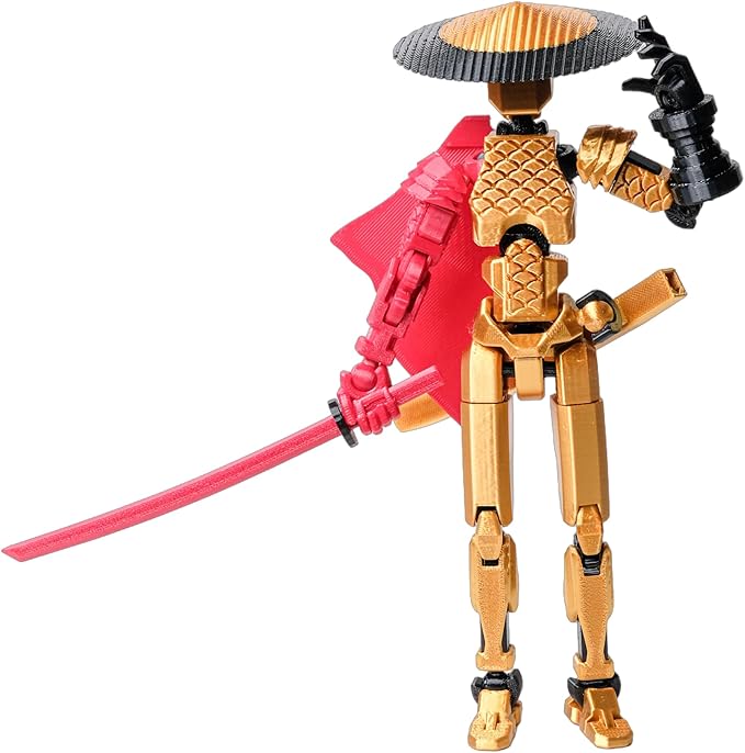 (Assembly Completed Dummy 20 Action Figure, 8.1 inches, Strong Magnetic Accessories, 10 in 1, 3D Printed Robot Multi-Jointed Movable,Oni Warrior Series (Gold)