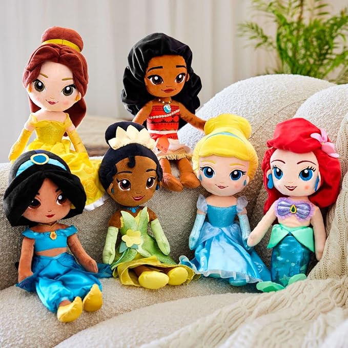 DISNEY STORE Official Princess Plush Doll, Tiana, Medium 14 Inches, Soft Plushy with Embroidered Features, Princess Toys for Girls, Disney Dolls, Stuffed Animals for Girls