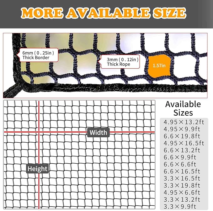 Balcony Netting for Pets,Apartment,Stair,Trampoline,Playground,Child Safety Rope Net,Driveway Net for Kids Safety,Baseball Softball Net Sports Netting (6.6ft×16.5ft, Black)