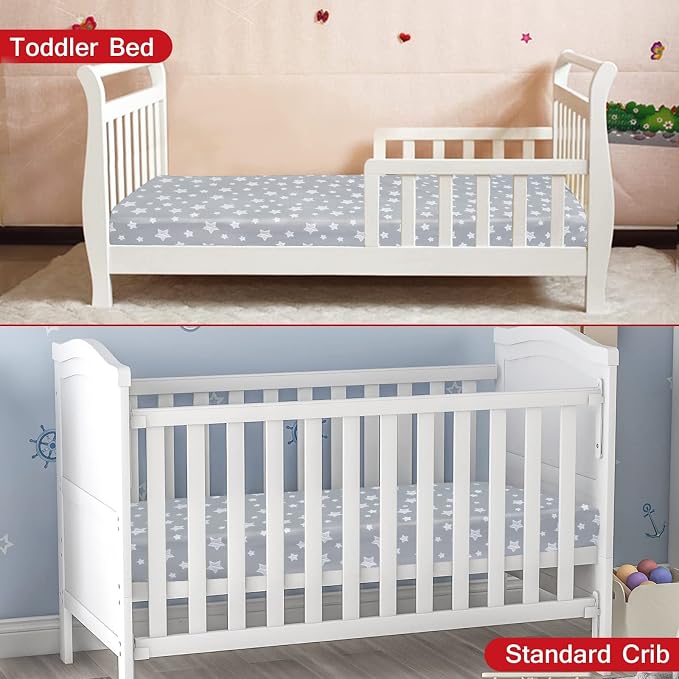 Crib Sheets for Girls 2 Pack, Fitted Crib Sheet for Standard Size Crib and Toddler Mattresses, Soft and Breathable Material, Grey & Pink