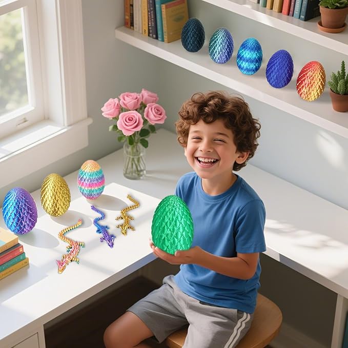 Small Dragon Eggs with Dragon Inside, 3D Printed Surprise Funny Gifts for Kids, Articulated Dragon Fidget Toys for Adults, Executive Desk Toys Office Room Dรฉcor (Sky Blue Ombre)