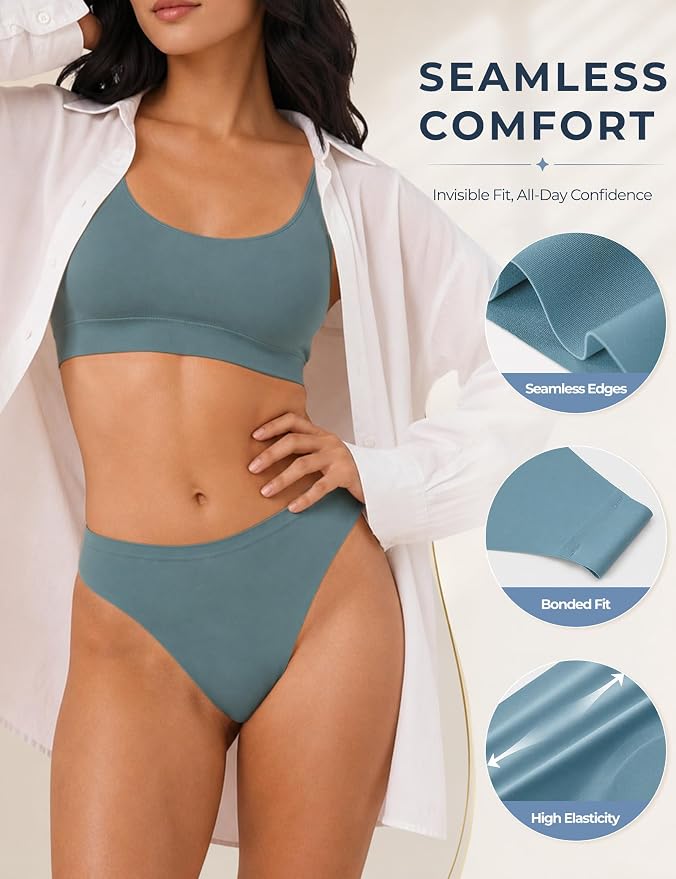 Seamless Thongs Invisible No Show Thong Panty Liners VPL Workout Underwear Cotton Thongs for Women G-Strings Tangas