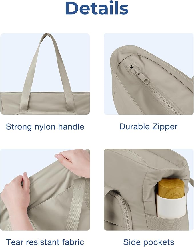 BAGSMART Tote Bag for Women, Lightweight Tote Bag with Yoga Mat Strap, Quilted Handbag for Daily, Work, Gym