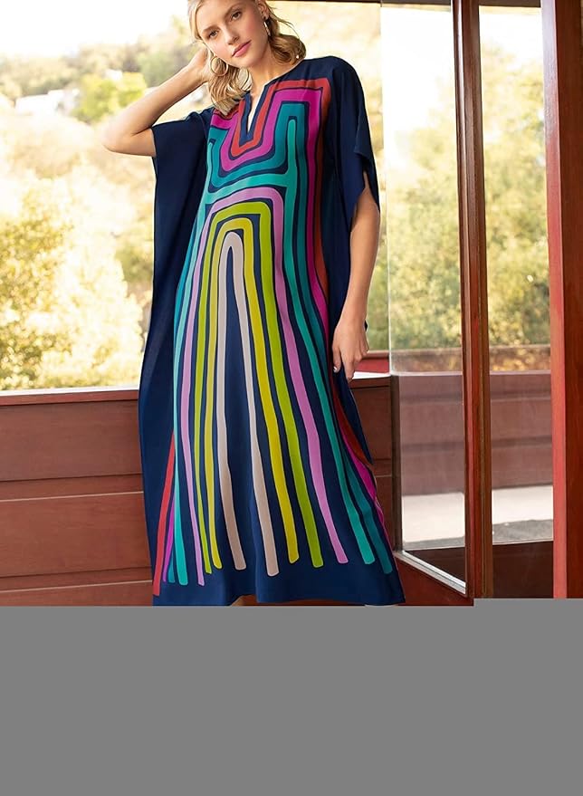Venasha Womens Caftan Floral Print Kaftan Dress Short Sleeve Swimsuit Cover up Loungewear for Summer