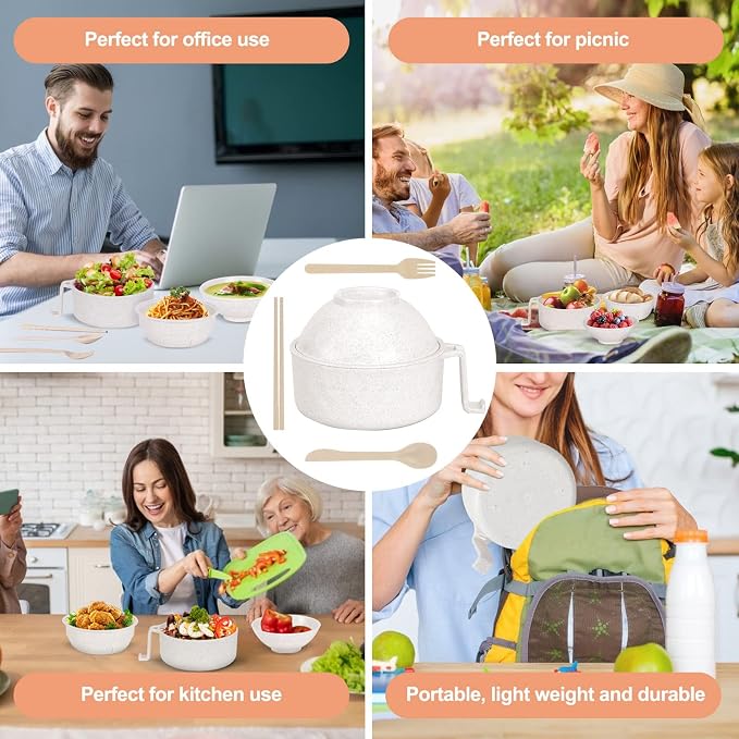 Microwave Ramen Cooker,Ramen Bowl Set,Noodle Bowl With Chopsticks and Spoon,College Dorm Room Essentials for Girls for Boys, Apartment Essentials, Dishwasher-Safe,BPA-Free. (white)