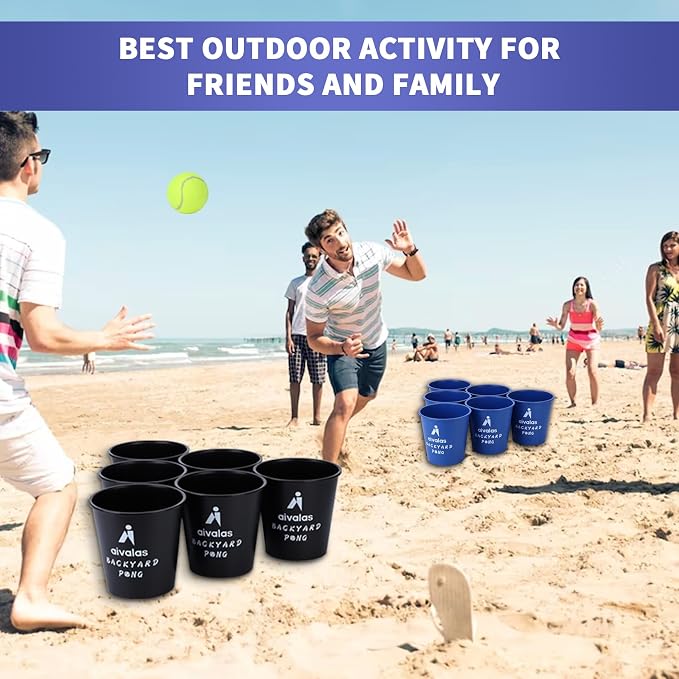 Aivalas Yard Pong Outdoor Games, Giant Yard Games Set with 12 Buckets and Balls for Adults and Family, Toss Game Throwing Games for Beach, Camping, Lawn and Backyard