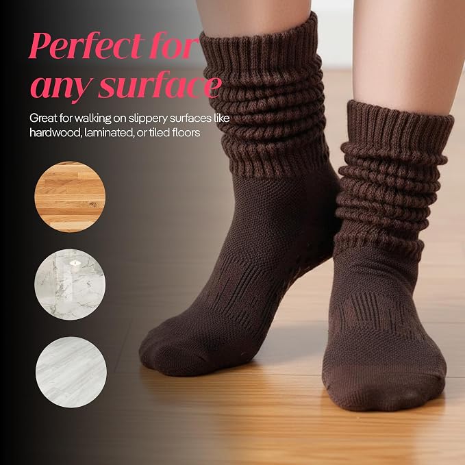 COOLMATE Pilates Socks with Grips for Women, Yoga Socks, Crew Non Slip Women for Barre, Pilates Gifts for Women