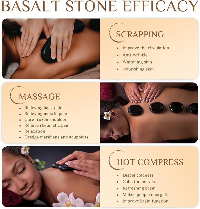 Hot Stones Massage Set - 6 Large Oval Basalt Hot Stones Massage Kit, 2.36 * 3.15 Inch Hot Rocks Massage Stones for Professional or Home SPA, Relaxing, Healing, Pain Relief