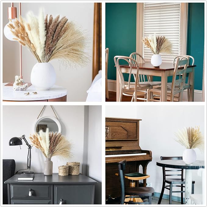 220 PCS Dried Flower Bouquet – Pampas Grass, Floral Decor for Home, Wedding, and Boho Style | Perfect for Vases, Fall, Spring, Summer, and Winter Arrangements