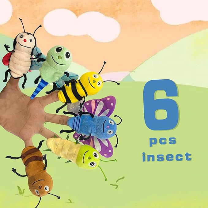6pcs Insect Finger Puppet Set, Mini Hand Puppets Suitable for Kids, Cute Animal for Role-Playing and Storytelling, Realistic Finger Puppet for Toddlers