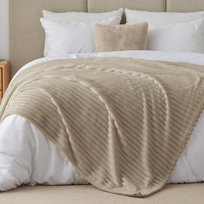 BEDELITE Ribbed King Size Blanket for Bed, Linen, 108"x90" | Ultra-Soft Plush Fleece, Warm Yet Lightweight, Ribbed Texture, Home Decor, Machine Washable, Giftable, All-Season Use