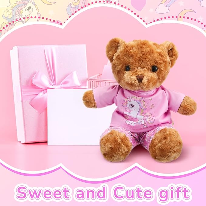 2 Pcs Bear Clothes Outfit Fit Most 12-16 Inch Stuffed Clothing Cute Plush Doll Clothes Plushy Bear Pajamas for Stuffed Make Your Own Plush Bears(Unicorn Style,Pink)